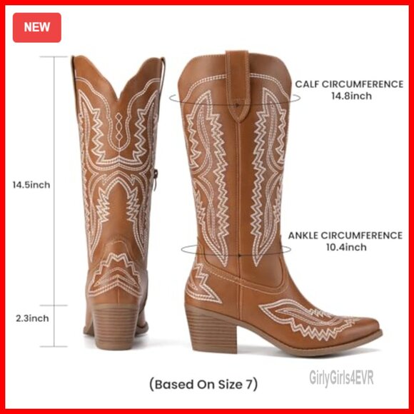 Women's Square Toe Embroidery Western Mid Calf Cowboy Boots - Picture 4 of 7